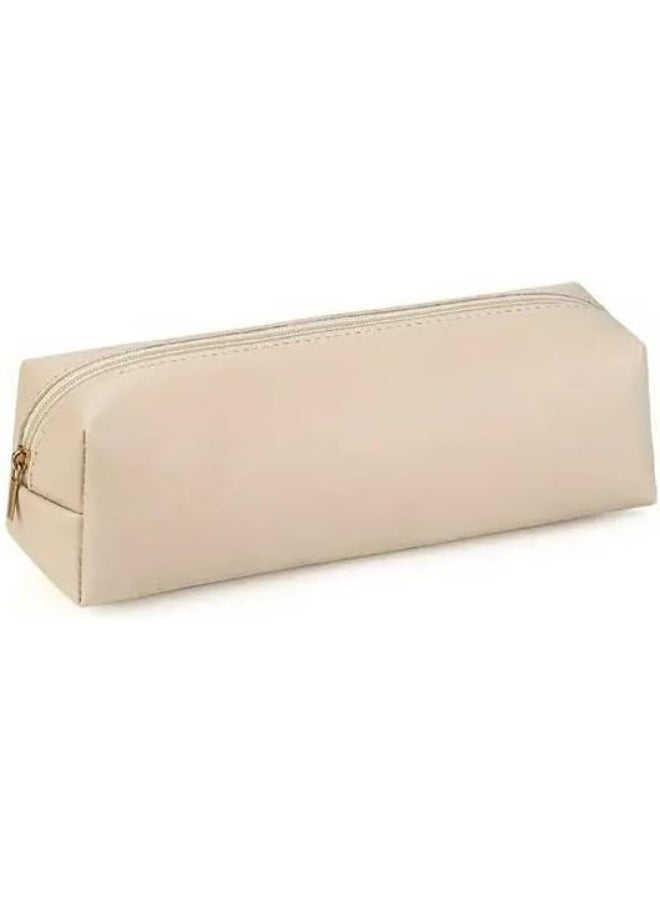 Kandid Large Capacity Leather Pencil Case, Simple Long Bag Design, Can Hold Up to 10 Writing Tools, Multi-Purpose Storage Bag  (CREAM) - Image 4