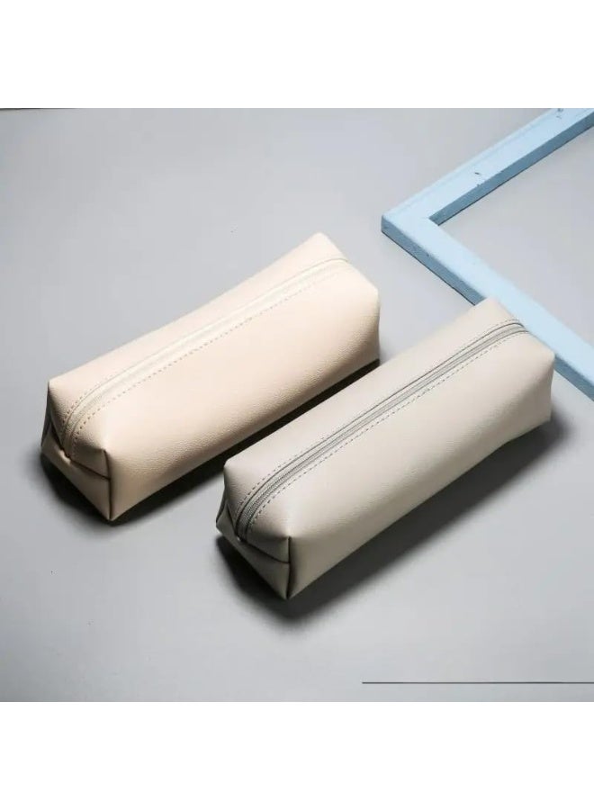 Kandid Large Capacity Leather Pencil Case, Simple Long Bag Design, Can Hold Up to 10 Writing Tools, Multi-Purpose Storage Bag  (CREAM) - Image 5