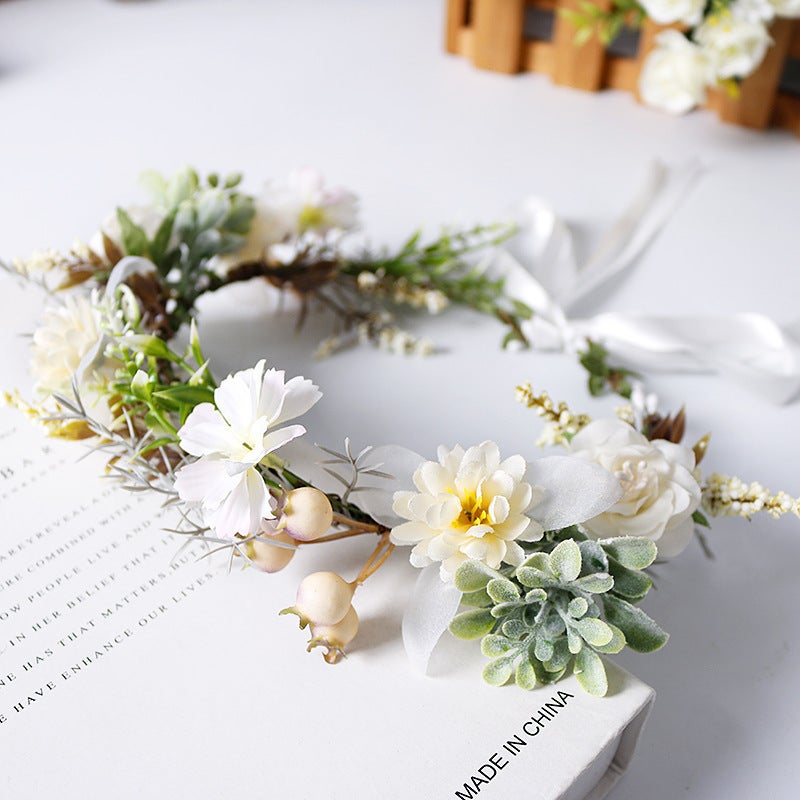 Wreath Hairband Bridal Headdress Vintage Bohemian Tourism Vacation Artificial Wreath Po Props - Image 3