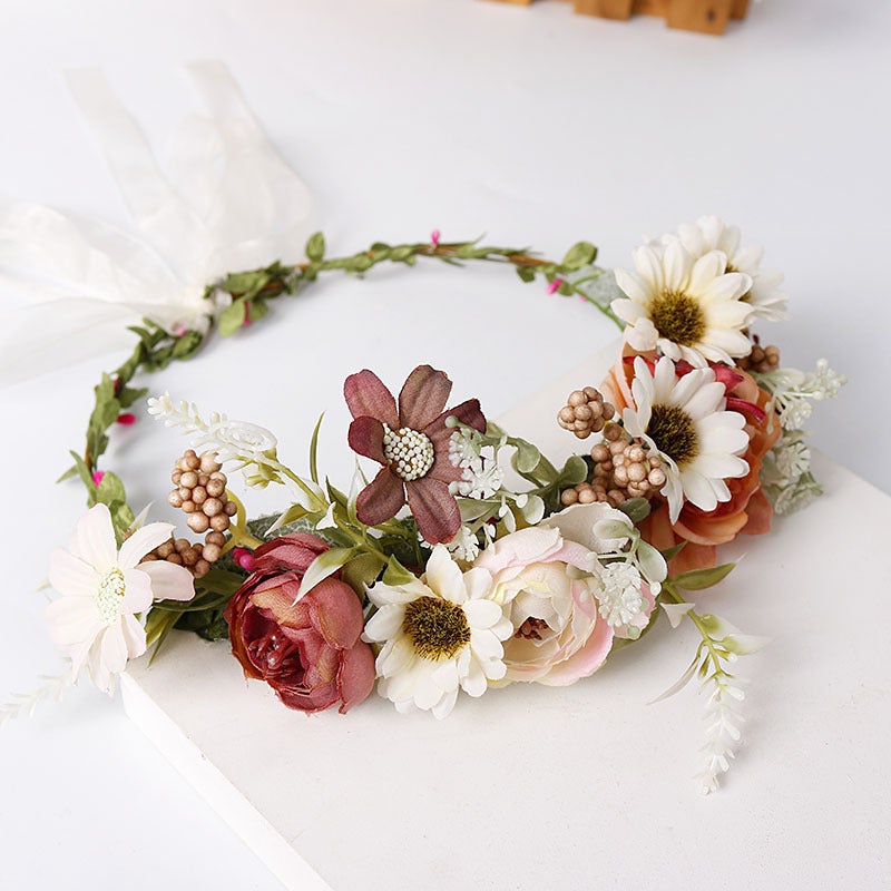 Wreath Hairband Bridal Headdress Vintage Bohemian Tourism Vacation Artificial Wreath Po Props - Image 4