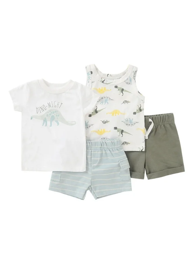 بامبيميسي Baby Boy Dragon Summer Outfit Set – 4-Piece T-Shirt, Tank Top & Shorts Set