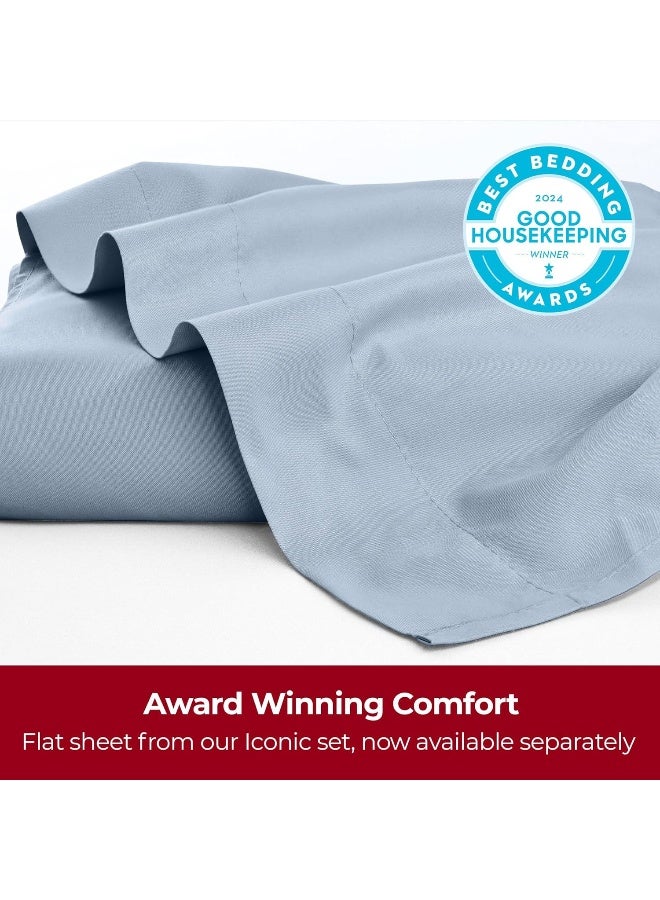 mellanni Mellanni King Size Flat Sheet  Iconic Collection Bedding  Hotel Luxury Extra Soft Cooling  Wrinkle Fade Stain Resistant  1 Flat Sheet Only King Blue Hydrangea  - Image 3