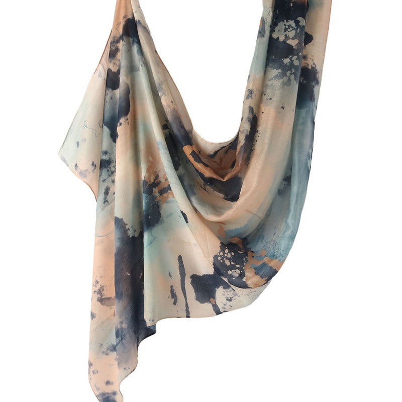 Best-Selling Watercolor Tie-Dye Cotton Scarf - Satin Polyester Long Wrap, Turkish Headscarf