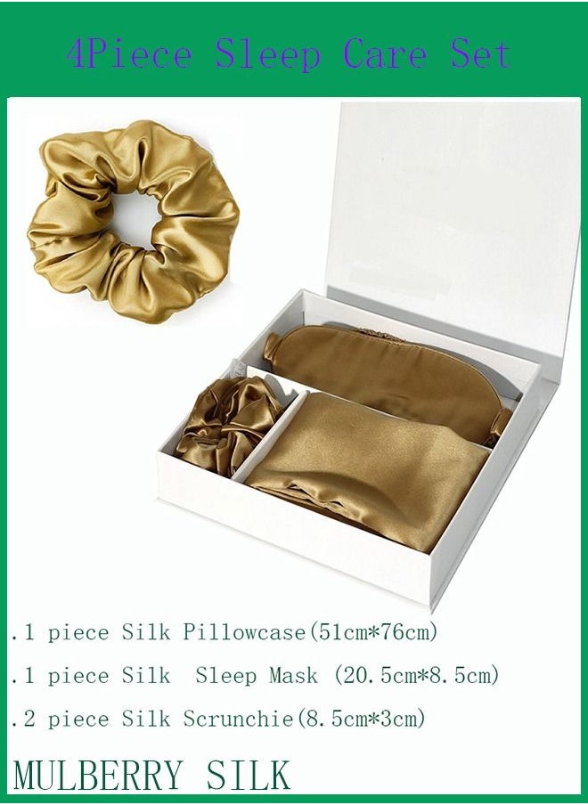 Lisesilk 4 Piece 100% Mulberry Silk Sleep Care Gift Box Sets Gold  - Image 1