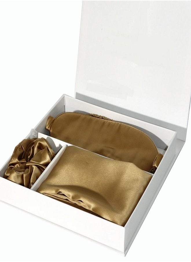 Lisesilk 4 Piece 100% Mulberry Silk Sleep Care Gift Box Sets Gold  - Image 2
