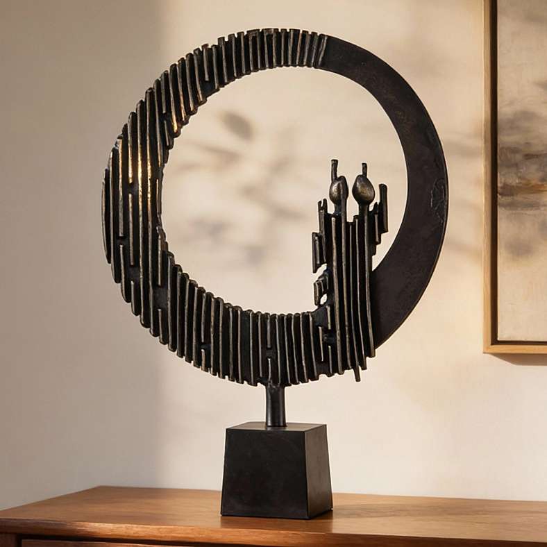Pan Home Oheo Metal Abstract Sphere Ribbed Decor Accent 51x12x68cm - Black - 112JEC9900058 - Image 1
