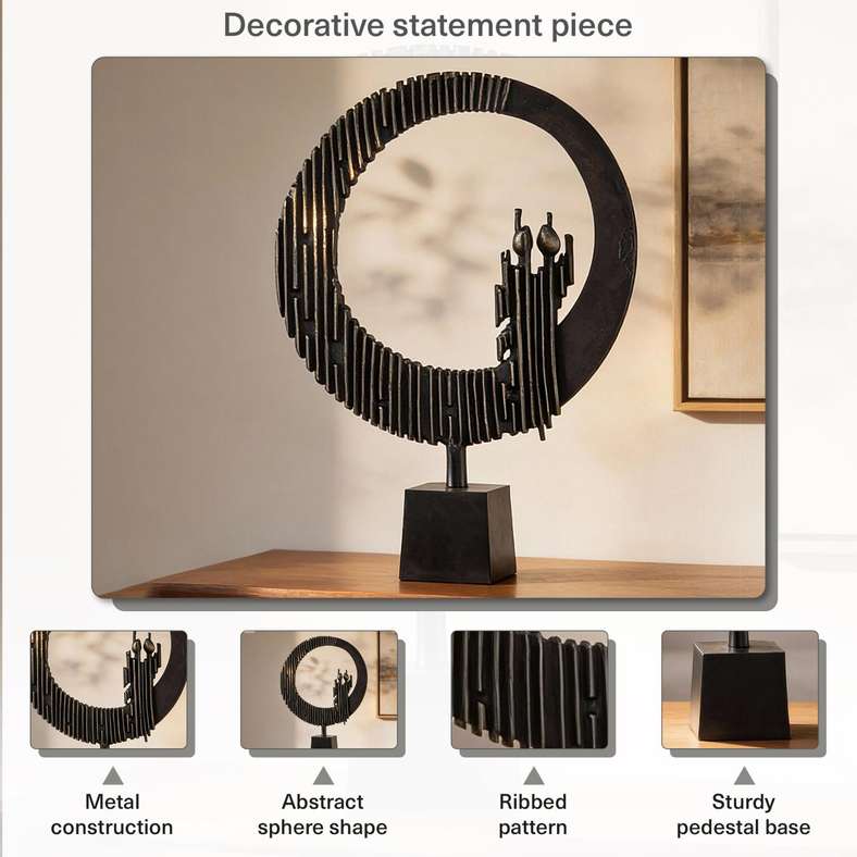 Pan Home Oheo Metal Abstract Sphere Ribbed Decor Accent 51x12x68cm - Black - 112JEC9900058 - Image 4