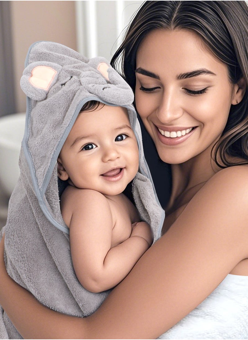 URbazaar - 2Pcs Bamboo Hooded Baby Towel,Organic Bamboo Bath Towel for Toddler, Soft and Super Absorbent Washcloth, Machine Washable Towel, Keeps Your Baby Warm & Cosy - Image 1