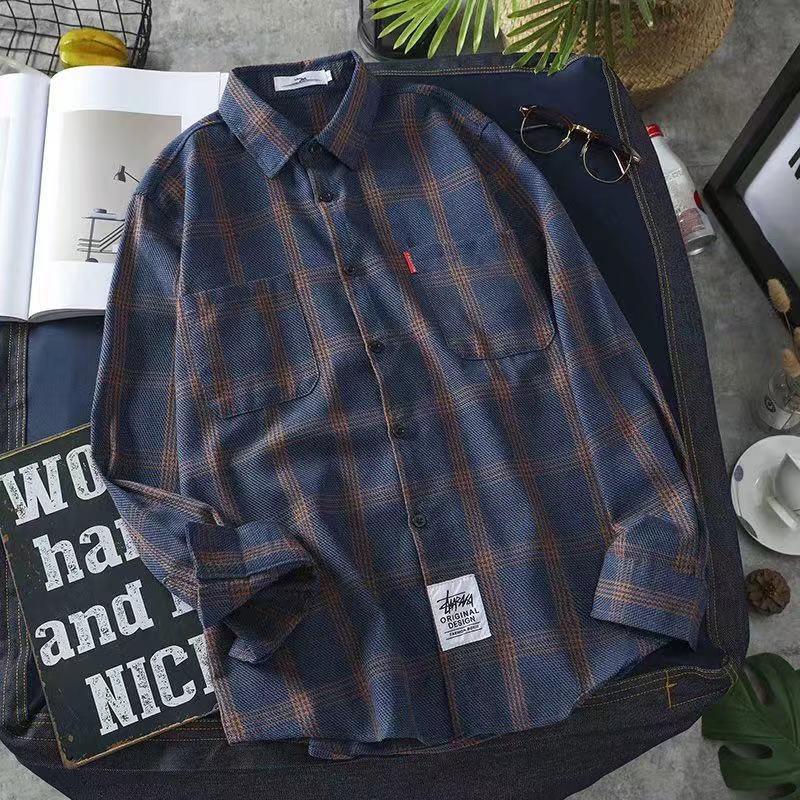 Men'S And Women'S Long-Sleeved Couples Retro Plaid All-Season Students Korean Style Trendy Versatile Shirts New Shirts Loose Hong Kong Style - Image 2