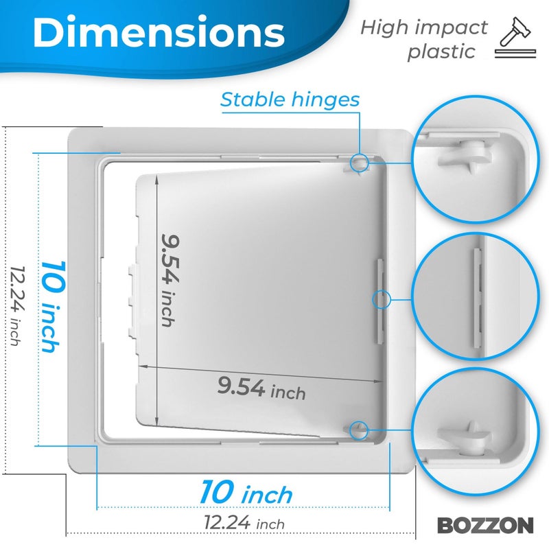 BOZZON Access Panel for Drywall - 10x10 inch - Wall Hole Cover - Access Door - Plumbing Access Panel for Drywall - Heavy Durable Plastic White - Image 2