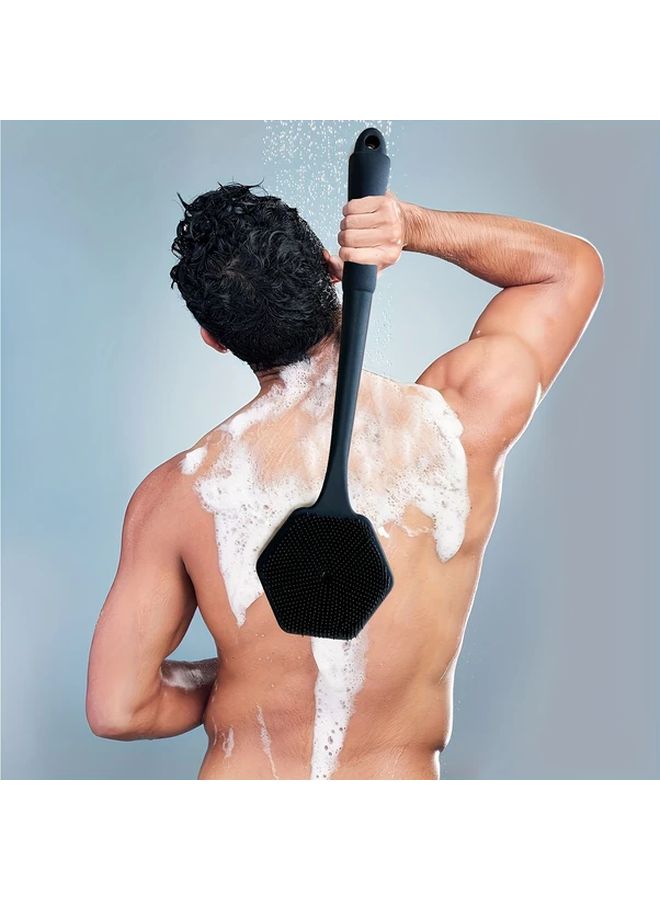 3pcs Ergonomic Bath Set Black Three Piece Suit Dual Sided Shower Brush Long Handle Back Scrubber Soft Non Slip Sponge Body Brush Suitable For Shower And Spa Massage - Image 4