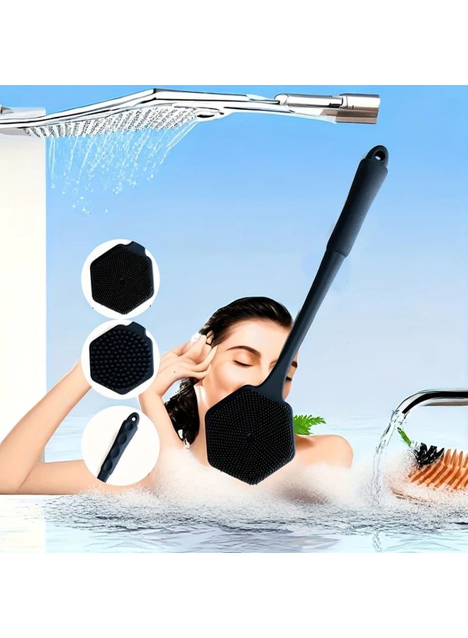3pcs Ergonomic Bath Set Black Three Piece Suit Dual Sided Shower Brush Long Handle Back Scrubber Soft Non Slip Sponge Body Brush Suitable For Shower And Spa Massage - Image 2