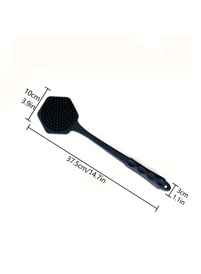 3pcs Ergonomic Bath Set Black Three Piece Suit Dual Sided Shower Brush Long Handle Back Scrubber Soft Non Slip Sponge Body Brush Suitable For Shower And Spa Massage - Image 5
