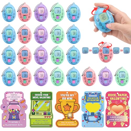 Gocozer Valentines Day Cards for Kids School 30 Pack Rock Paper Scissors Spinner Eggs Toys With Keychain Valentines Greeting Cards Classroom Exchange Valentines Gifts Bulk Set for School Party - Image 1