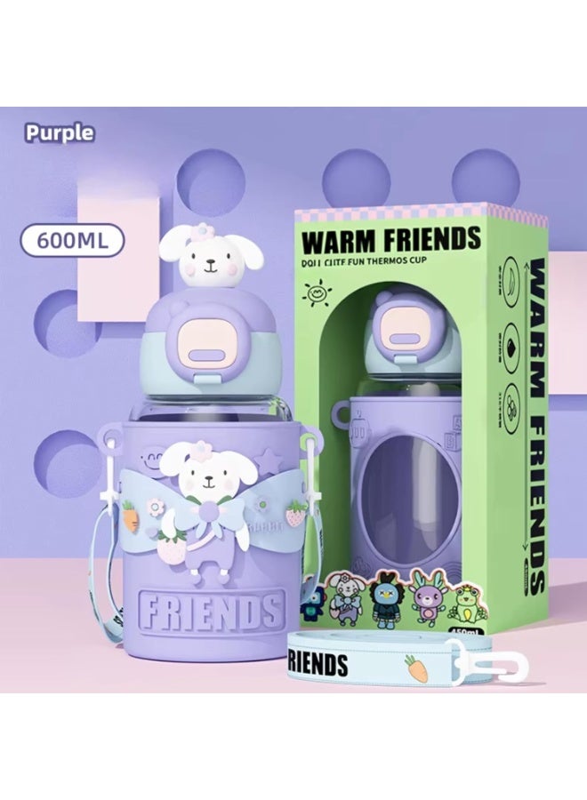 Twisoo 450ml Kids Stainless Steel Insulated Water Bottle – Cute Cartoon Thermos Flask, Leak-Proof Portable Vacuum Bottle for School, Travel & Outdoor. (Purple) - Image 5