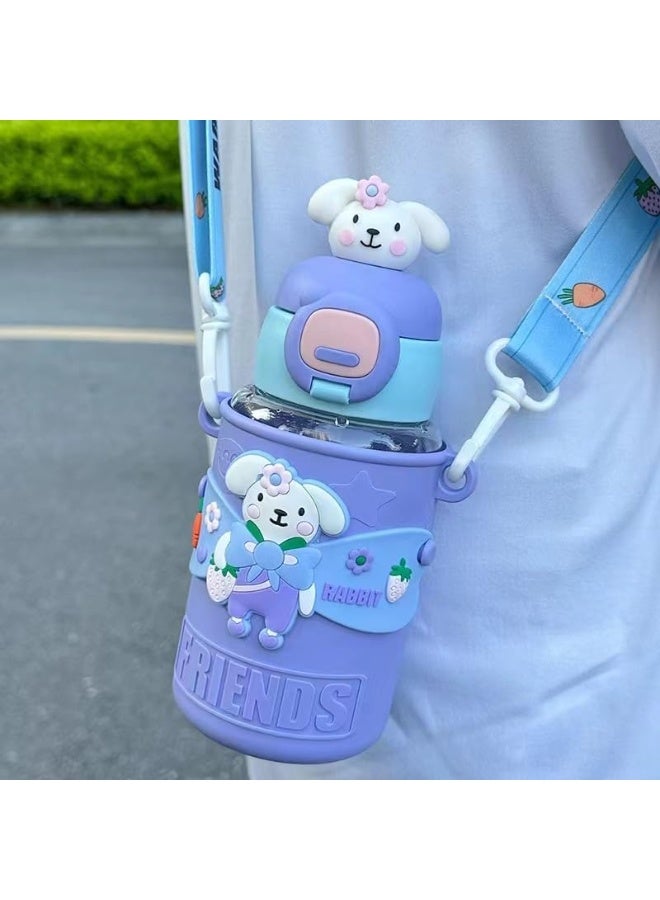 Twisoo 450ml Kids Stainless Steel Insulated Water Bottle – Cute Cartoon Thermos Flask, Leak-Proof Portable Vacuum Bottle for School, Travel & Outdoor. (Purple) - Image 3