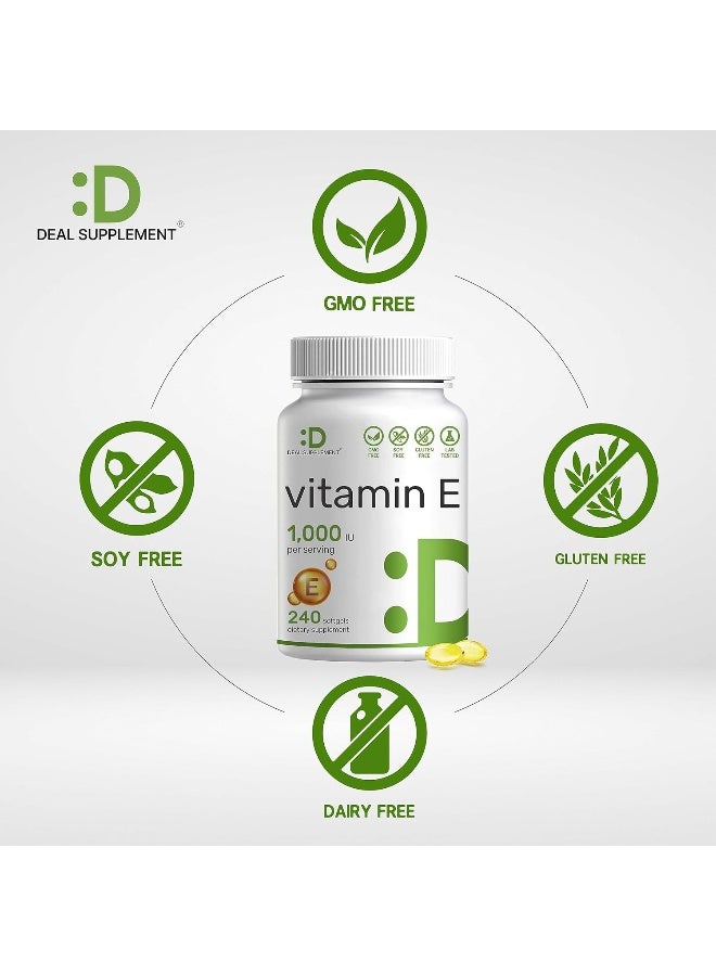 DEAL SUPPLEMENT مكملات فيتامين E، 1,000 وحدة دولية لكل حصة، 240 كبسولة لينة - Image 3