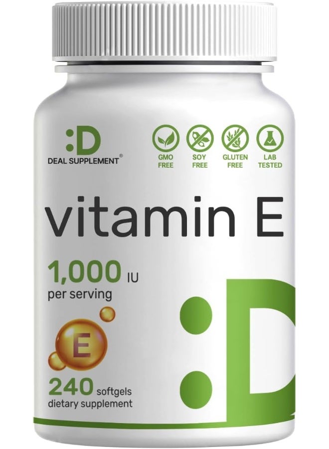 DEAL SUPPLEMENT مكملات فيتامين E، 1,000 وحدة دولية لكل حصة، 240 كبسولة لينة - Image 1