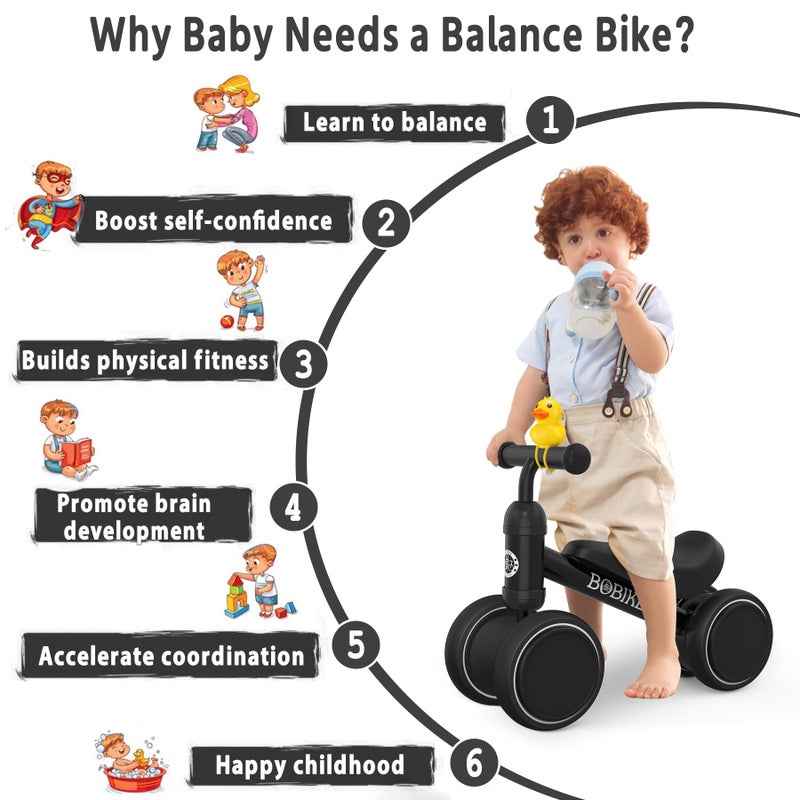 Bobike Baby Balance Bike Toys for 12-36 Months Kids Toy Boy Girls Gifts Toddler Best First Birthday Gift Children Walker No Pedal Infant 4 Wheels Bicycle (Black) - Image 4