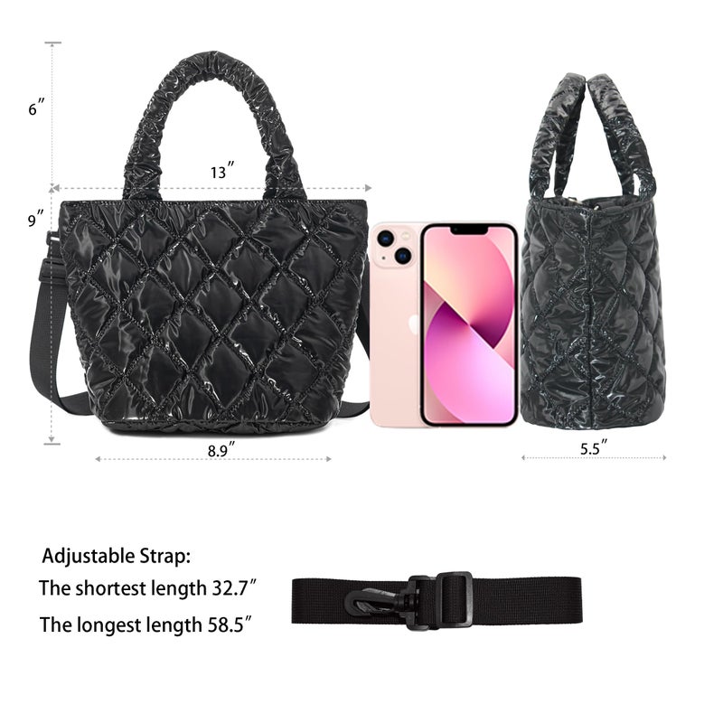 SUPACOOL Small Puffy Purse, Mini Tote HandBag for Women, Womens Crossbody Purse Bags, Lightweight Womens Mini Tote Handbags, Quilted Puffy Totebag(Black) - Image 4