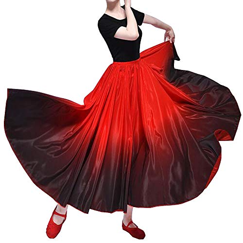 Backgarden Womens Elegant Silk Feel Performance Long Skirt Black Red Indian Gradient Spain Bull Belly Dancer Dress Party Dress - Image 1