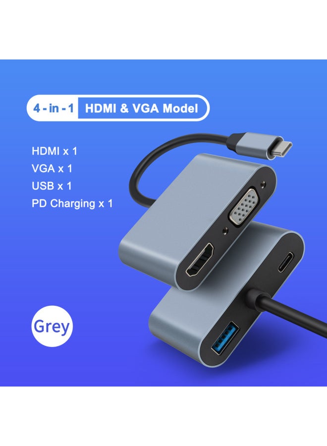 Type-c To Hdtv Vga 2-in -1 Converter Type-c To Hdtv 4-in -1 HD Expansion Dock 4k-Color:4-in-1 - Image 2