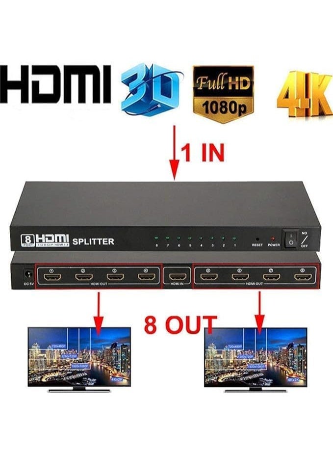 لافا موزع HDMI 4K من لافا، 8 منافذ، يدعم UHD 4K x 2K و3D، مع محول طاقة من مدخل واحد إلى مخرج 8 منافذ - Image 5