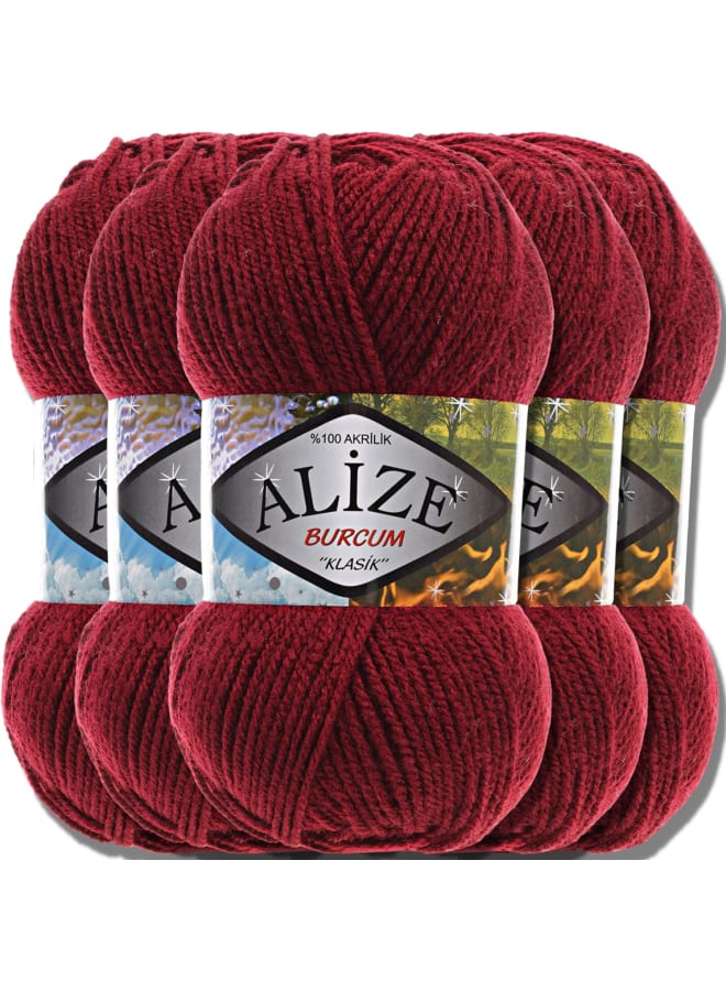 Alize 5 x 100 g Burcum كلاسيكي تركي فاخر من الصوف 100% أكريليك غزل الحياكة اليدوية غزل عادي غزل صوف الطفل غزل الحياكة بورجوندي 57 - Image 1
