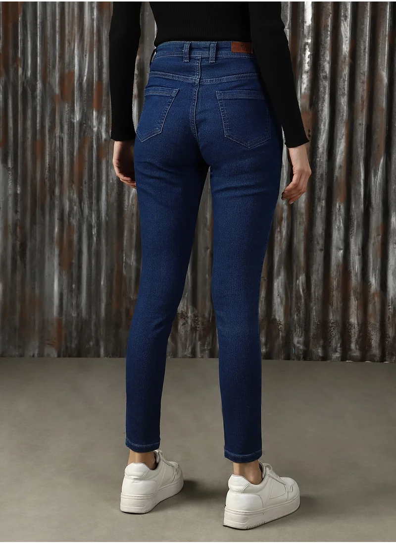 هاي ستار Women's Blue Cotton Blend Solid Jeans