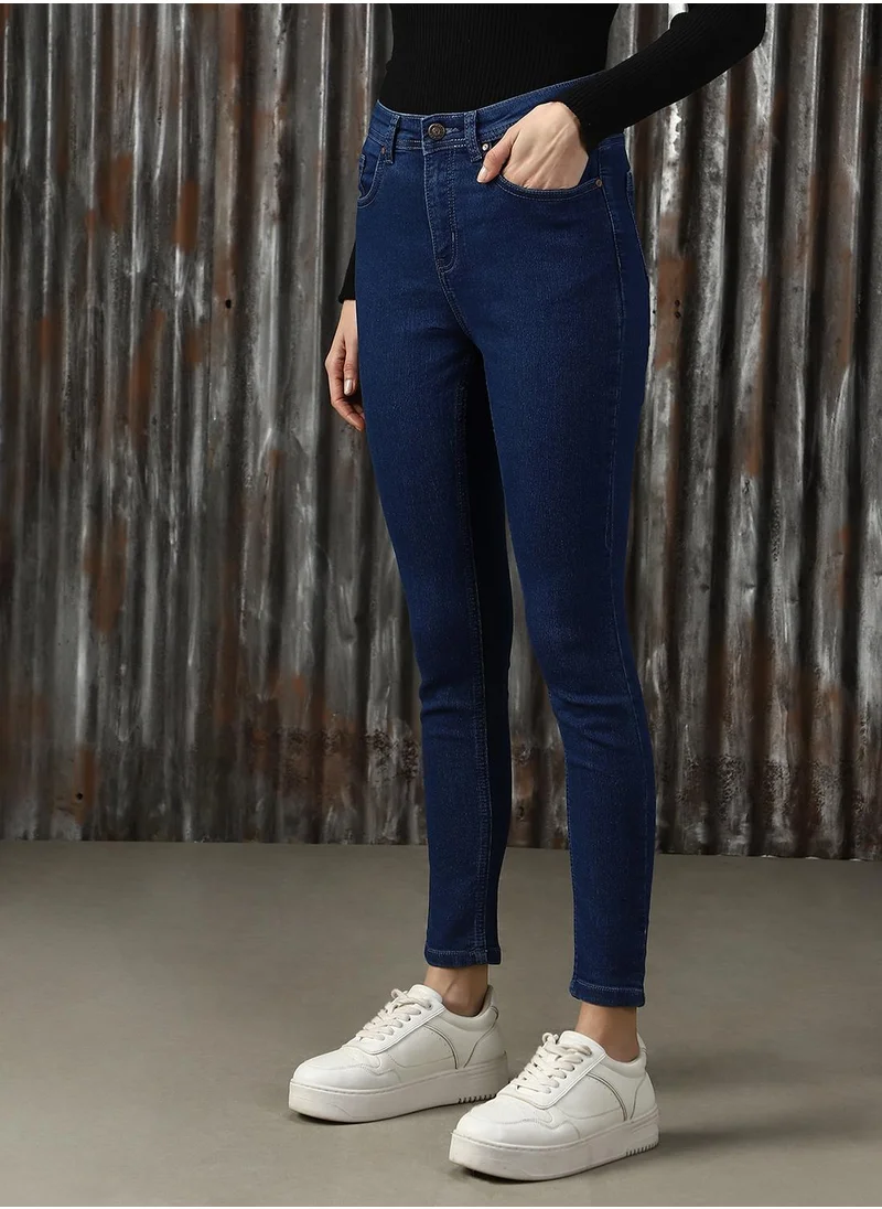HIGH STAR Women's Blue Cotton Blend Solid Jeans