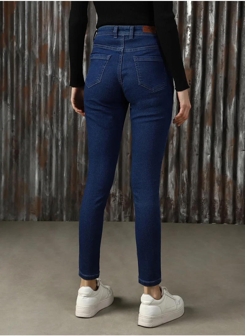 هاي ستار Women's Blue Cotton Blend Solid Jeans