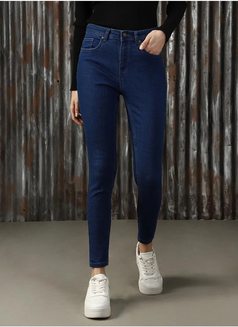 هاي ستار Women's Blue Cotton Blend Solid Jeans