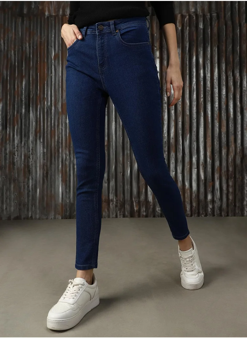 هاي ستار Women's Blue Cotton Blend Solid Jeans