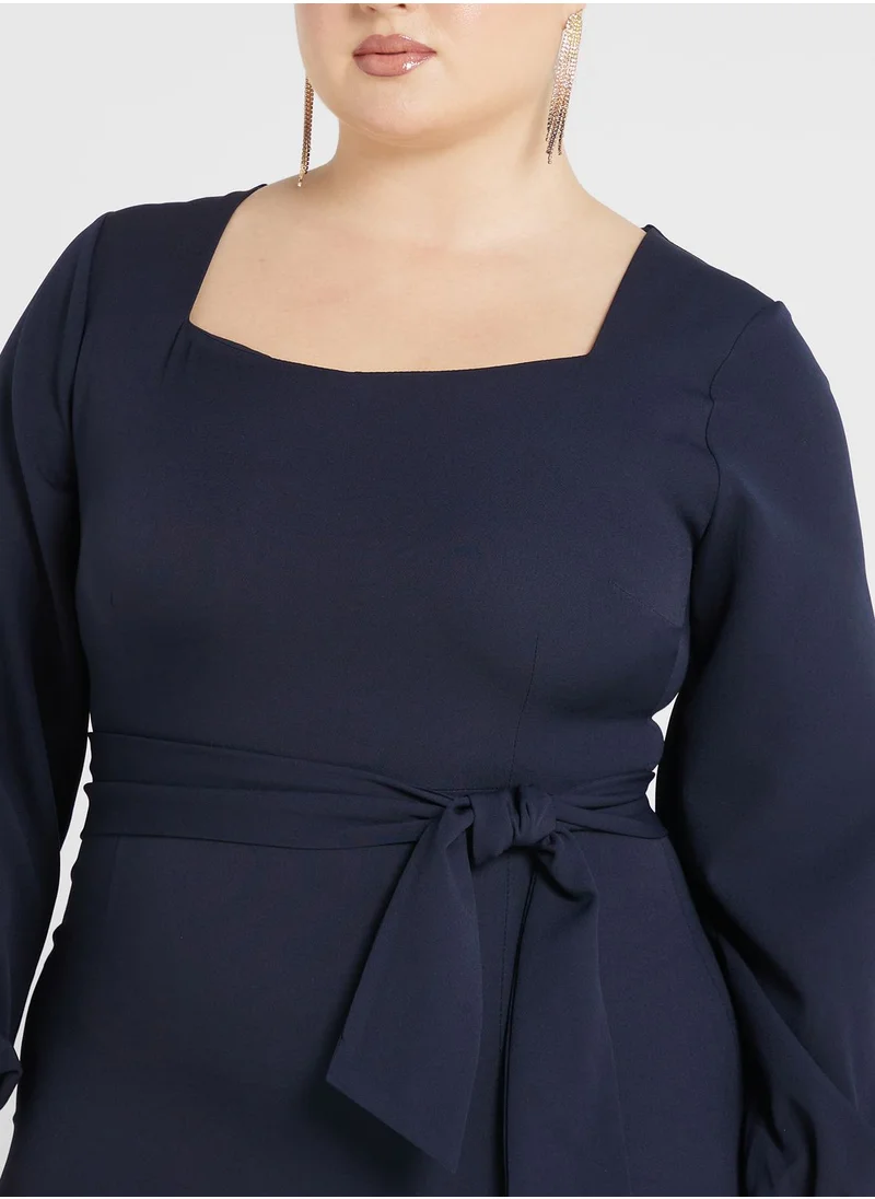ايلا ليمتد كيرف Belted Cuff Sleeve Side Slit Dress