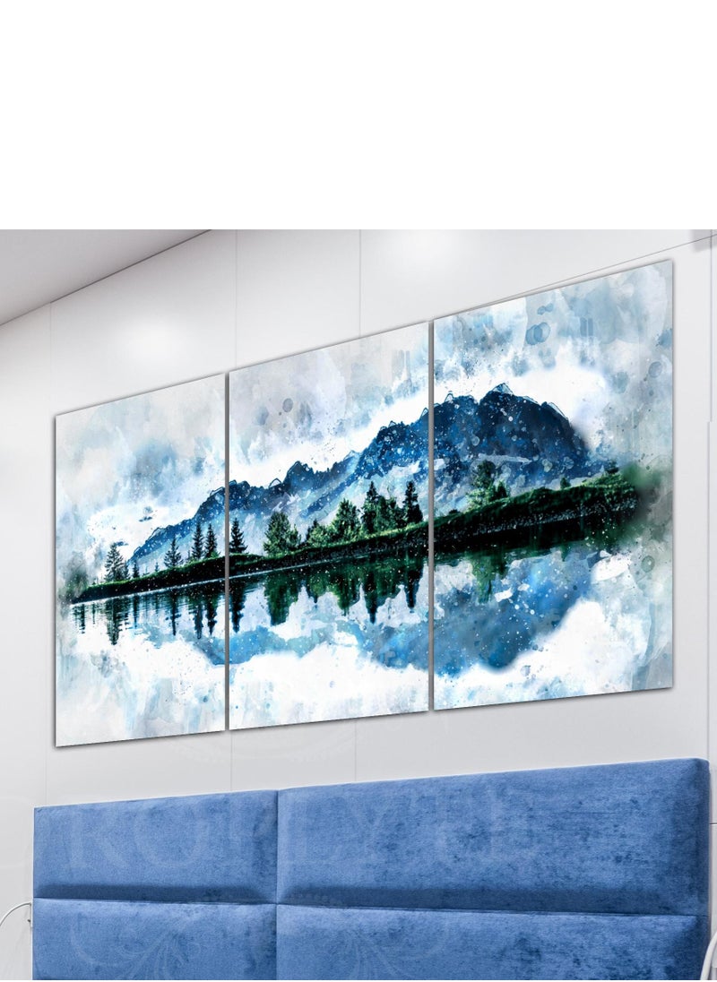 Droplyte 3 Piece Snow Mountains Landscape 3D Painting Decorative Wall Art Wall Decor Card Board MDF Home Decor for Living Room, Drawing Room, Office Room and Bedroom 120CM x 60CM  - Image 2