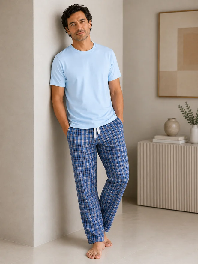 Victor And Jane victor and jane Men Solid Cotton T-Shirt and Checked Pyjama Set