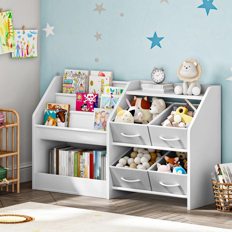 CHOEZON Kids Bookshelf with 3-Tier Oxford Fabric Slings and 4 Fabric Drawers, Toy Storage Organizer, Children's Bookcase, Toddler Bookshelf, for Kids' Room, Nursery, Bedroom, Playroom, White MCW19WB - Image 1