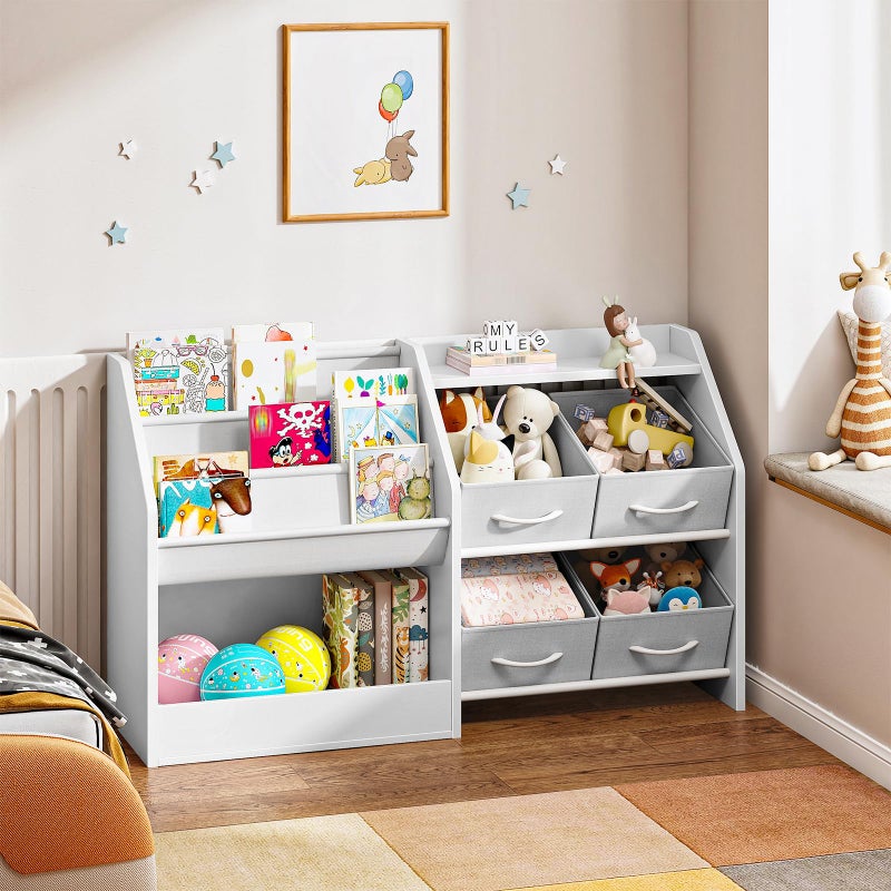 CHOEZON Kids Bookshelf with 3-Tier Oxford Fabric Slings and 4 Fabric Drawers, Toy Storage Organizer, Children's Bookcase, Toddler Bookshelf, for Kids' Room, Nursery, Bedroom, Playroom, White MCW19WB - Image 2