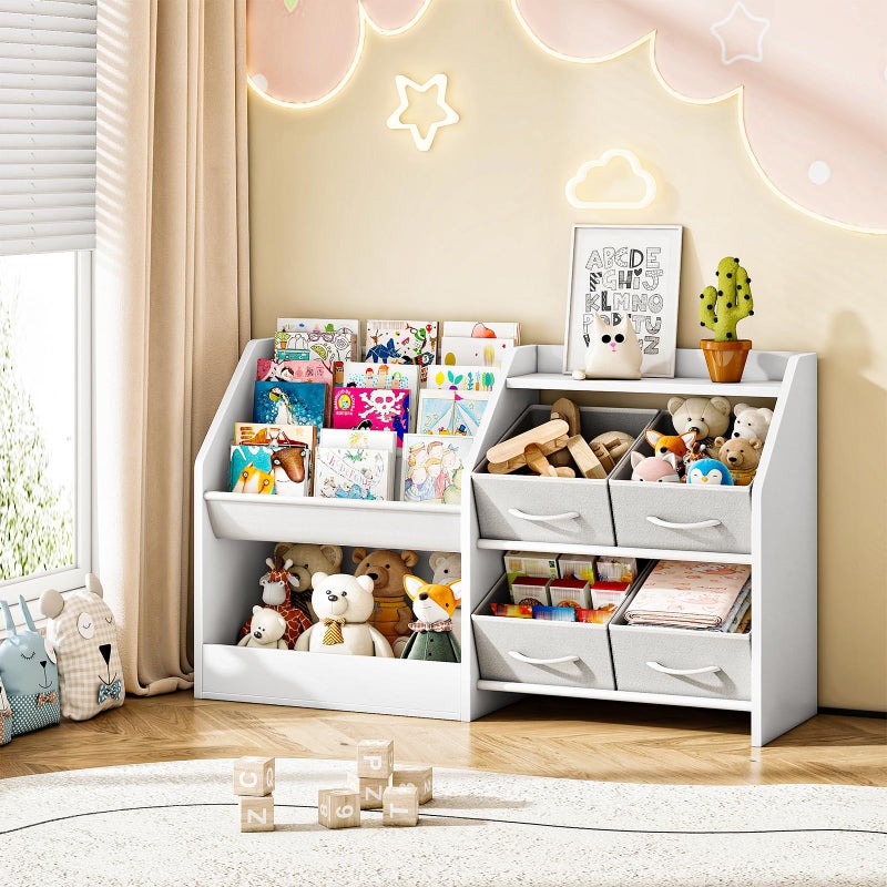 CHOEZON Kids Bookshelf with 3-Tier Oxford Fabric Slings and 4 Fabric Drawers, Toy Storage Organizer, Children's Bookcase, Toddler Bookshelf, for Kids' Room, Nursery, Bedroom, Playroom, White MCW19WB - Image 3
