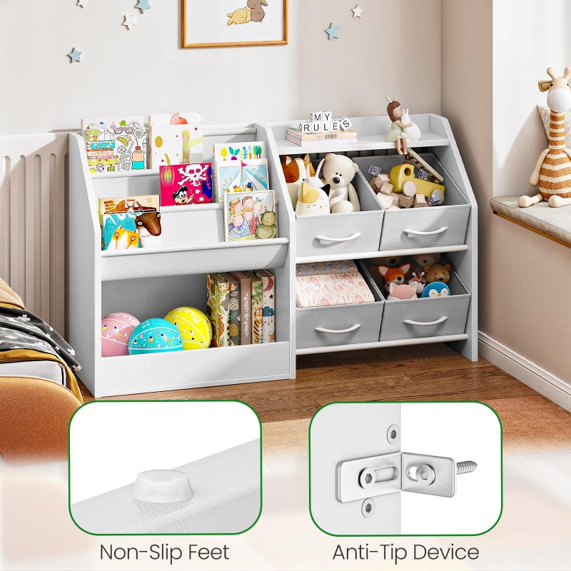 CHOEZON Kids Bookshelf with 3-Tier Oxford Fabric Slings and 4 Fabric Drawers, Toy Storage Organizer, Children's Bookcase, Toddler Bookshelf, for Kids' Room, Nursery, Bedroom, Playroom, White MCW19WB - Image 5