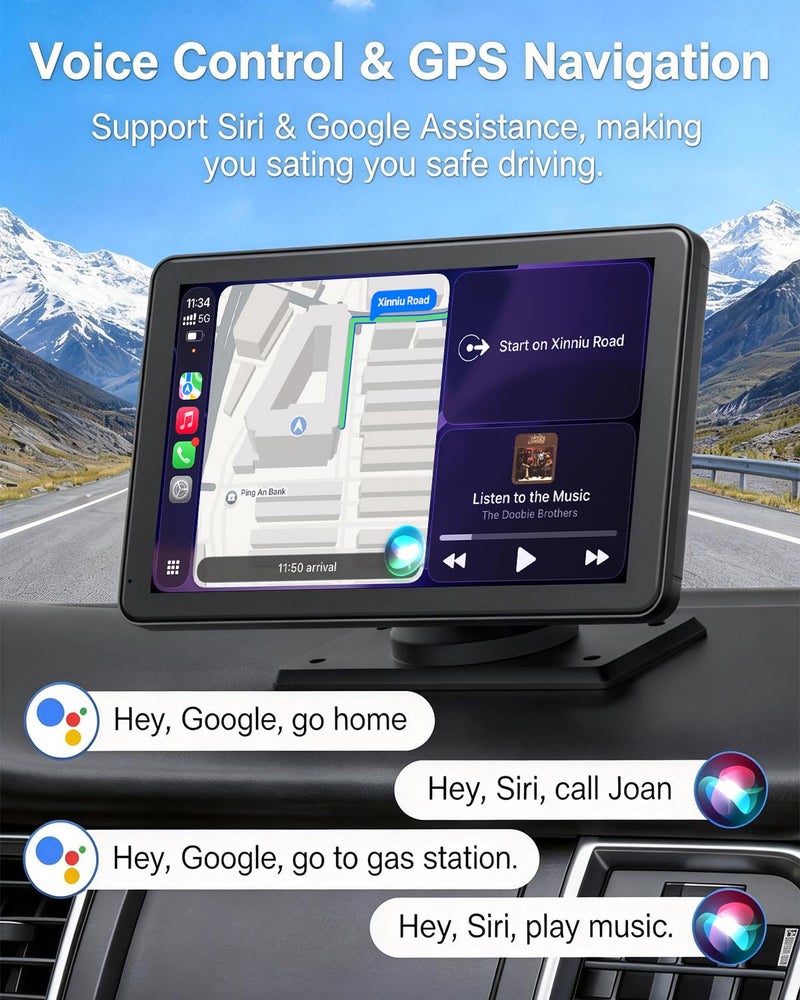 25HOURS Carplay Screen for Car, Upgrade 7" HD Wireless Apple Carplay & Android Auto Touchscreen- Car Play Screen Stereo with Backup Camera, Mirror Link/Voice Control/Music Play/GPS Navigation -for All Vehicle - Image 3