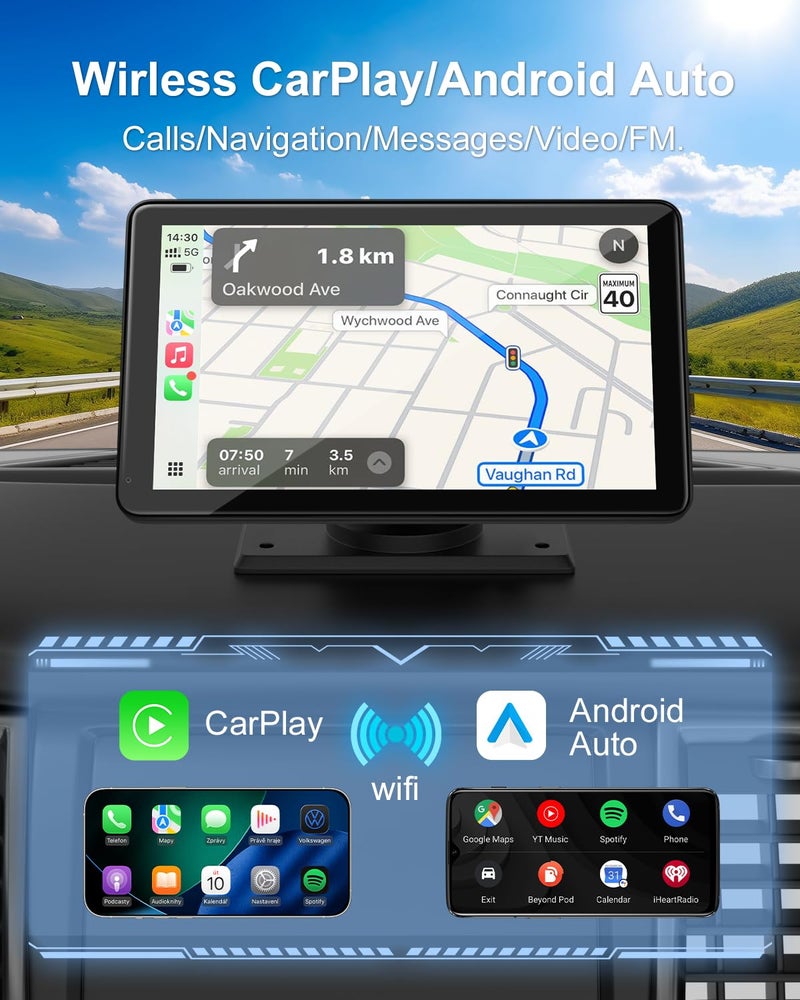25HOURS Carplay Screen for Car, Upgrade 7" HD Wireless Apple Carplay & Android Auto Touchscreen- Car Play Screen Stereo with Backup Camera, Mirror Link/Voice Control/Music Play/GPS Navigation -for All Vehicle - Image 2