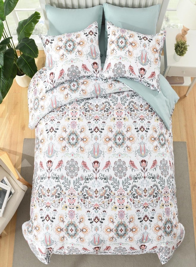 DHSFKBE Boho Comforter Set King - 7 Pieces Bed in a Bag Floral Design, Bohemian Comforter Set with Sheets, Soft Microfiber Complete Bedding Sets All Season (Light Green, King) - Image 3