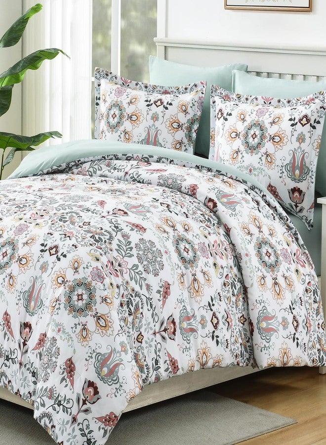 DHSFKBE Boho Comforter Set King - 7 Pieces Bed in a Bag Floral Design, Bohemian Comforter Set with Sheets, Soft Microfiber Complete Bedding Sets All Season (Light Green, King) - Image 2