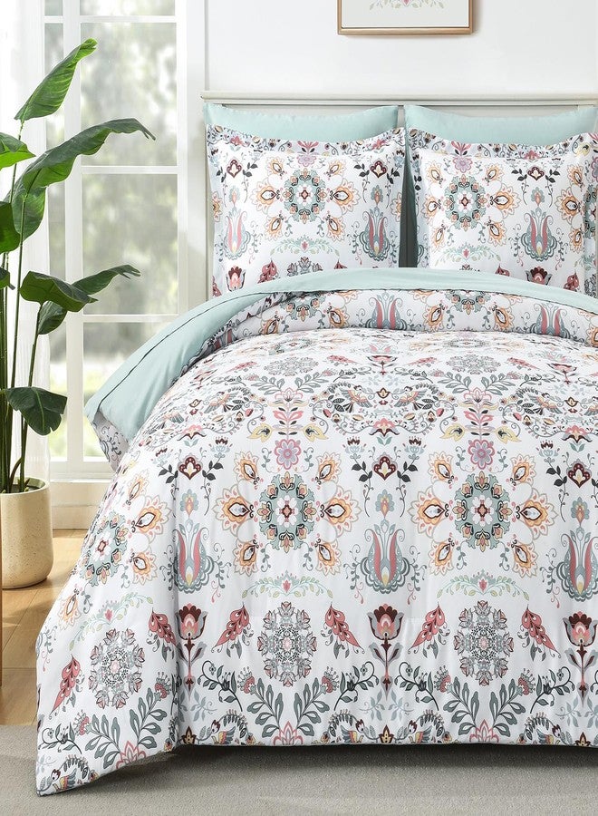 DHSFKBE Boho Comforter Set King - 7 Pieces Bed in a Bag Floral Design, Bohemian Comforter Set with Sheets, Soft Microfiber Complete Bedding Sets All Season (Light Green, King) - Image 1