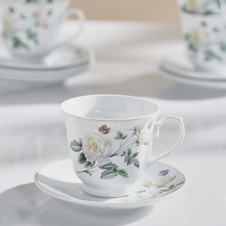 Pan Home Rosina 12-Piece Tea Cup & Saucer 220ml -White - 176CFY9900098 - Image 2