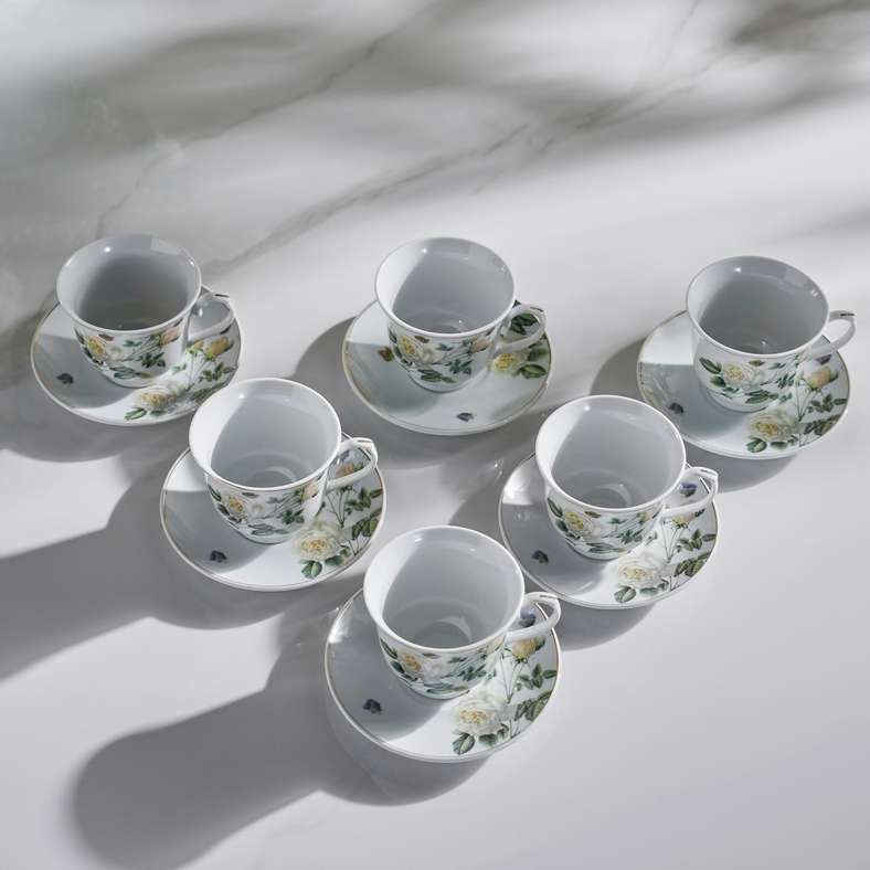 Pan Home Rosina 12-Piece Tea Cup & Saucer 220ml -White - 176CFY9900098 - Image 4