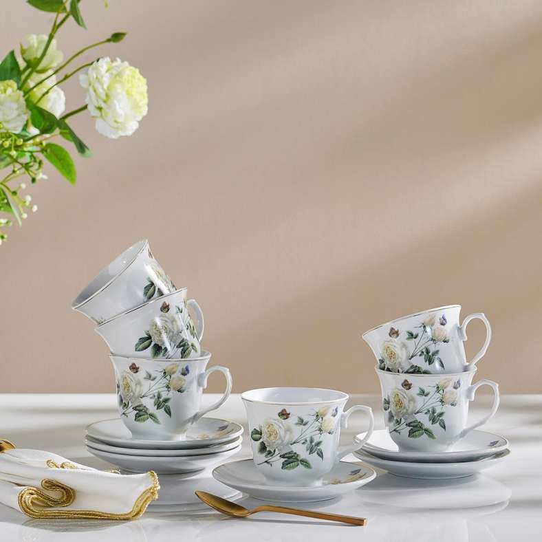 Pan Home Rosina 12-Piece Tea Cup & Saucer 220ml -White - 176CFY9900098 - Image 1