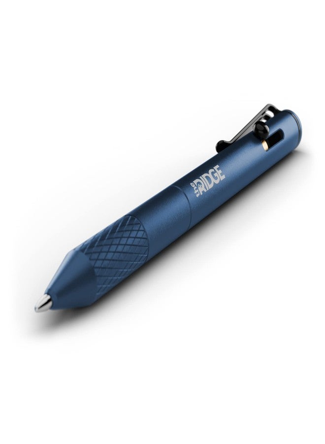 The Ridge Bolt Action Ballpoint Pen | Metal Retractable Compact Writing Instrument | Textured Grip & Internal Pressurized Refill | Aluminum Navy - Image 1