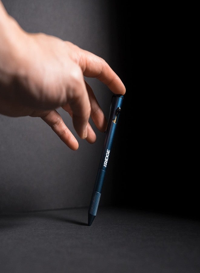 The Ridge Bolt Action Ballpoint Pen | Metal Retractable Compact Writing Instrument | Textured Grip & Internal Pressurized Refill | Aluminum Navy - Image 2